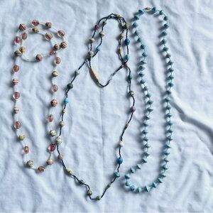 Boho Paper Bead Necklace Bundle 3pc Lampwork Iridescent